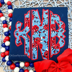 Red White Blue Floral Monogram Shirt - 4th Of July Monogram Shirt