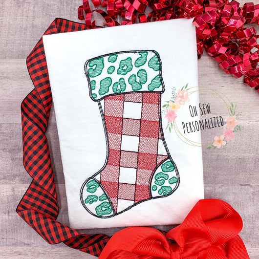 Leopard Plaid Stocking - Christmas Shirts For Girls