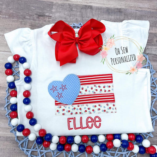 Flag Shirt For Girls - Heart Flag Shirt - 4th Of July Shirt