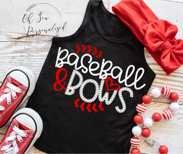 Baseball & Bows Shirt - Baseball Shirt For Girls - Little Sister Baseball Shirt - Baseball and Bows - Tank Top - Short Sleeve Shirt