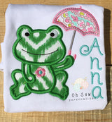 Frog with umbrella shirt - frog shirt for girls - summer shirts for girls - spring shirts for girls