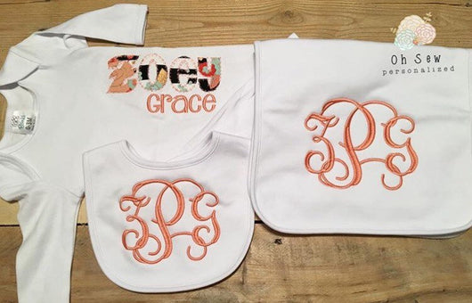 Baby Girl Coming Home Outfit - Baby Girl Gown - Monogram Clothing Set - Baby Girl Monogram Set