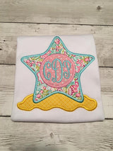 Star Fish Monogram Shirt - Girl Beach Shirt - Summer Shirt For Girls - Girls Summer Beach Shirt - Monogram Shirt For Girls - Star Fish Shirt