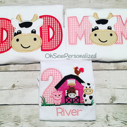 Holy Cow Im 2 Boy or Girl Embroidered Farm Animal Birthday Party Shirt 