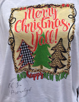 Merry Christmas yall shirt - Christmas Shirt - Womens  Christmas Shirt - Cheetah Christmas Shirt - Plaid Christmas