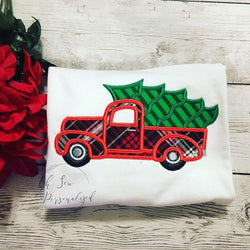 Christmas Shirt For Boys - Boy Christmas Shirt - Truck With Christmas Tree - Vintage Truck With Tree - Red Christmas Truck