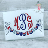 4th Of July Monogram Girl Shirt - Monogram Shirt - Fourth Of July Shirt - Monogram - Banner - Red White Blue