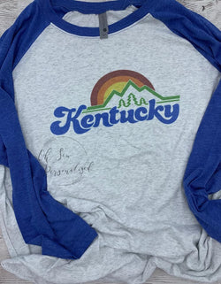 Kentucky Horizon Shirt - Kentucky Shirt - Kentucky - Sunrise - Women's Kentucky Shirt - Blue - KY - Raglan