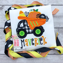 Halloween Dump Truck Boy Shirt - Halloween Shirts For Boys - Boy Halloween Shirt - Halloween - Dumptruck - Embroidery - Applique - Pumpkin