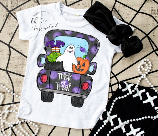 Trick Or Treat Shirt - Halloween Shirt For Girls - Girl Halloween Shirt - Halloween - Ghost - Back Of Truck - Witch - Pumpkin - Printed