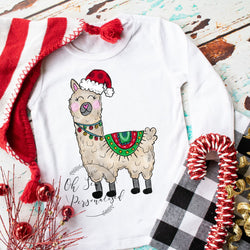 Llama Christmas Shirt - Llama Shirt - Girl Llama Christmas Shirt - Llama - Christmas - Santa Hat - Christmas Shirts For Girls - Girl Shirt