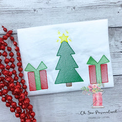 Christmas Girl Shirt - Girl Christmas Shirt - Christmas Tree Shirt - Christmas Presents - Sketch - Embroidery - Christmas Shirt For Kids