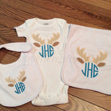 Deer antler monogram for boy or girl / Monogram Shirt / Deer Antler Shirt / Antler monogram / Deer antler monogram / baby shower gift set