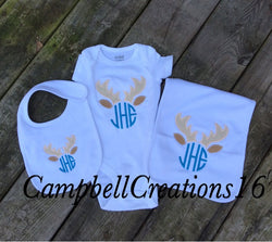 Deer antler monogram for boy or girl / Monogram Shirt / Deer Antler Shirt / Antler monogram / Deer antler monogram / baby shower gift set