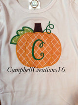 Pumpkin initial shirt / pumpkin fall shirt / girls fall shirt / Girls initial shirt / Girls pumpkin fall shirt/ applique fall shirt