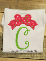 Embroider bow & monogram shirt / Monogram Shirt / Bow Shirt / Girl Monogram Shirt / Girl Bow Shirt /