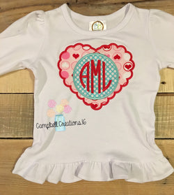 Monogram Valentine's Day shirt - Girl Valentine's shirt - monogram girl Valentine shirt - Valentine's Day shirt - heart monogram shirt